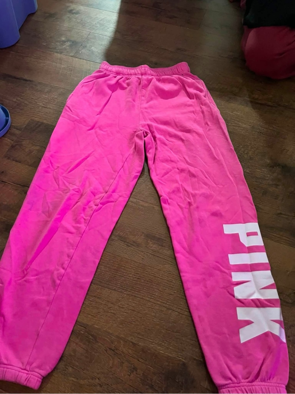 PINK Victoria's Secret Bright Hot Pink Jogger Sweatpants with White Logo